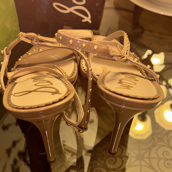 Sam Edelman Women’s Lennox Heeled Studded Tan Leather Sandals - Picture 5 of 7